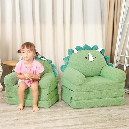 Foldable Kids Sofa, Triceratops Toddler Couch with Tri Folding Foam Cushions, Comfy Kids Couch for Kids Age 18 Months and Up