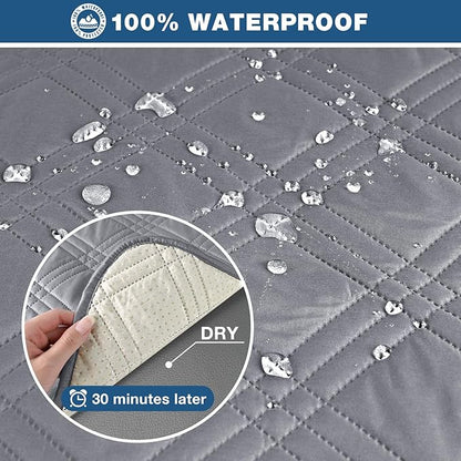 TAOCOCO 100% Waterproof Loveseat Recliner Cover, Non Slip Split Loveseat Covers for Reclining Loveseat with Elastic Straps, Washable Recliner Chair/Furniture Protector for Kids Pets(2 Seater, Gray)