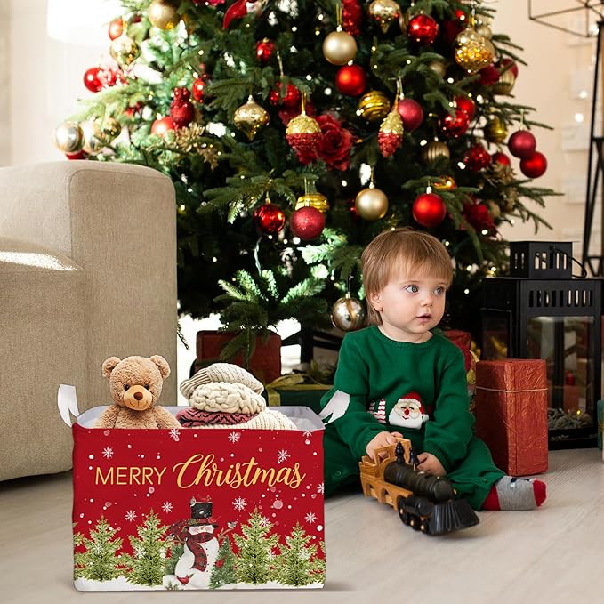 Christmas Snowman Storage Basket, Snowman Storage Box for Nursery Toy and Costume, Christmas Waterproof Rectangular Fabric Box, Cute Winter Snowman Decor Storage Basket, Christmas Party Decor Gifts