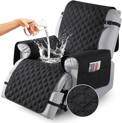 TAOCOCO 100% Waterproof Recliner Covers, Recliner Sofa Covers with Leg Straps, Reversible Recliner Couch Cover for Reclining Chair, Washable Couch Protector for Pets Kids(1 Seater 28", Black)