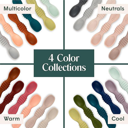 Simka Rose Silicone Baby Spoons Self Feeding 6 Months - First Stage Infant Spoons for Babies & Toddlers- Baby Led Weaning Spoons Set of 6- Easy on Gums Food Training Utensils Dishwasher Microwave Safe