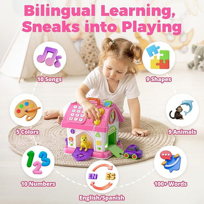 Talkfun Montessori Toy for 1 Year Old Girl Gifts, Musical Bilingual Educational Toddler Toy Age 1-2 Yr 12-18 Month, First Birthday Gift for 1 Year Old Girl (Pink)
