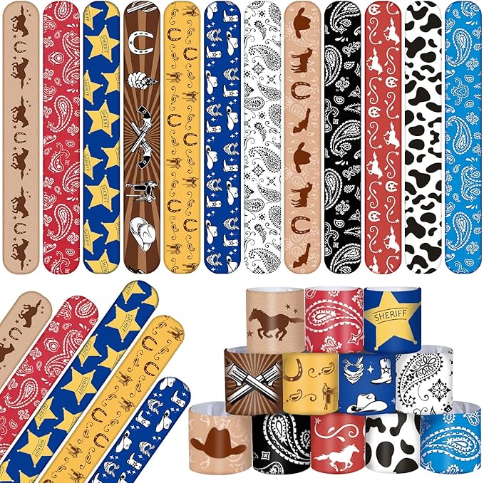 60PCS Western Party Favors Slap Bracelets Cowboy Cowgirl Bracelets Horse Wristbands for Western Themed Party Baby Shower Kids Birthday Party Supplies Decorations