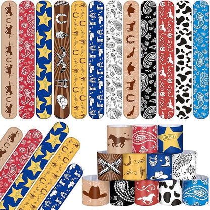 60PCS Western Party Favors Slap Bracelets Cowboy Cowgirl Bracelets Horse Wristbands for Western Themed Party Baby Shower Kids Birthday Party Supplies Decorations