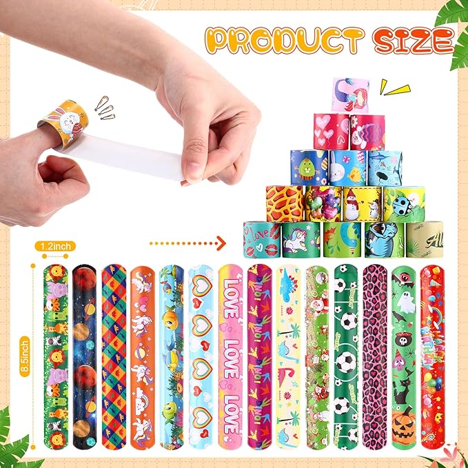 222 Pcs Slap Bracelet Wristband for Kids Bulk 200+ Design with Sea Animal Dinosaur Space Heart Colorful Snap Bracelet for Kids Valentine Party Favors Birthday Gifts School Classroom Rewards