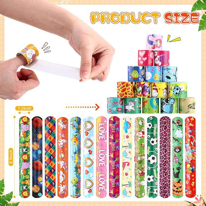 222 Pcs Slap Bracelet Wristband for Kids Bulk 200+ Design with Sea Animal Dinosaur Space Heart Colorful Snap Bracelet for Kids Valentine Party Favors Birthday Gifts School Classroom Rewards