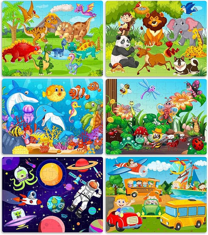 Roberly Wooden Puzzles for Kids Ages 4-8, 60 Pieces Jigsaw for Kids 3 4 5 6 7 8 Preschool Learning Educational Puzzle Toys Set for Boys Girls - Dinosaur, Ocean, Animal, Insect, Space, Vehicles