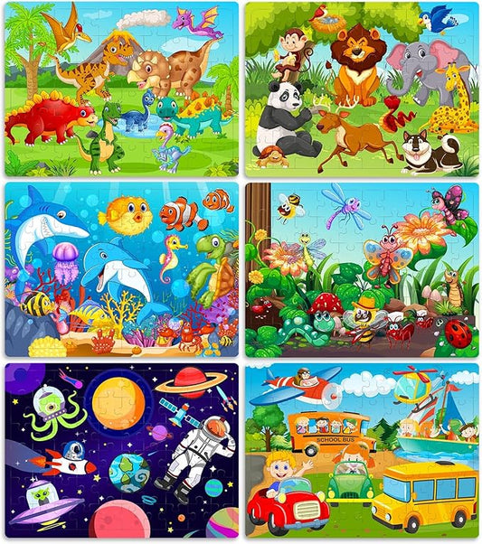 Roberly Wooden Puzzles for Kids Ages 4-8, 60 Pieces Jigsaw for Kids 3 4 5 6 7 8 Preschool Learning Educational Puzzle Toys Set for Boys Girls - Dinosaur, Ocean, Animal, Insect, Space, Vehicles