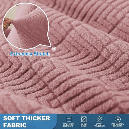 JIVINER 3 Piece Oversized Recliner Covers for Large Recliner with Pockets Stretch Jacquard Lazy Boy Reclining Couch Cover Soft Furniture Couch Protector with Elastic Bottom (1 Seater-XL, Dusty Pink)