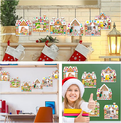 chiazllta 30 Packs Christmas Picture Frame Craft Kits for Kids, Xmas DIY Gingerbread Candy Craft Holiday Art Favor Home Class Game Activities for Kindergarten Preschool