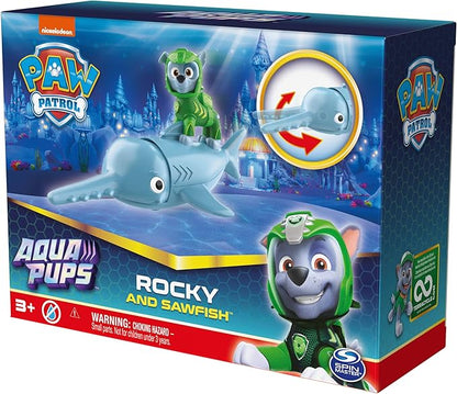 Paw Patrol, Aqua Pups Rocky and Sawfish Action Figures Set, Kids Toys for Ages 3 and up