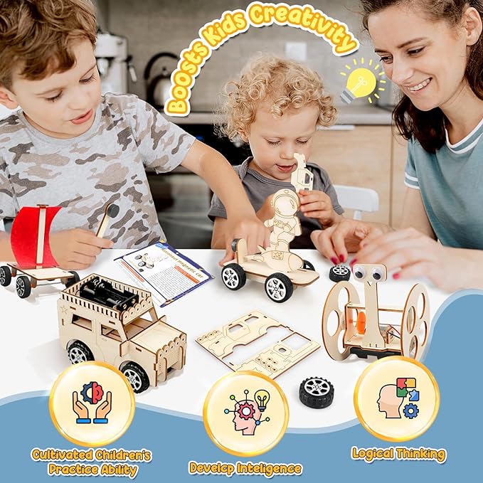 MOVINPE Valentines Day Gifts for Kids School Classroom - 24 Sets Stem Kits with Valentines Cards, Wood Craft Science Kit Valentine Exchange Gifts Space Theme Class Prizes Bulk for Boys Girls