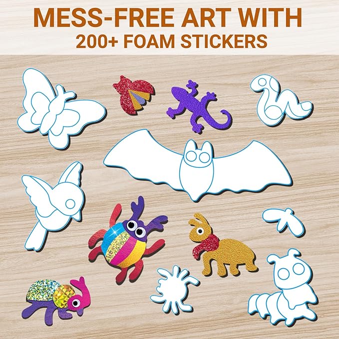 SOOVSY 200 Sheets Insect Foil Art Fun Kit for Kids, Foil Art for Kids Crafts Kit DIY Creative Activity Birthday Christmas Gift Travel Toys for 4 5 6 7 8 9 Years Old Kids Girls Boys