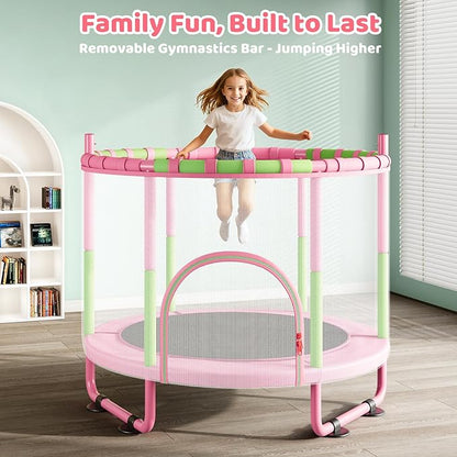 Yohood 55" Trampoline for Kids with Enclosure, 6-in-1 Toddler Trampoline Indoor Outdoor, Upgrade Full Anti-Rust Tube with Adjustable Gymnastics Bars for Boys Girls