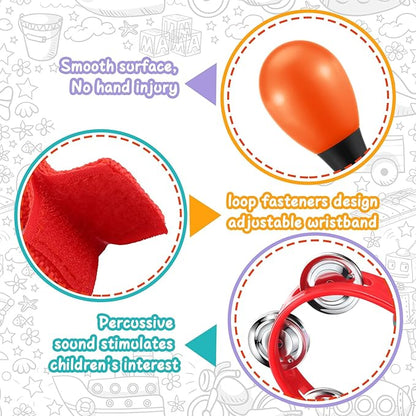 Silipull 72 Pcs Shaker Musical Instruments Set for Kids Early Music Learning Toy Bulk Egg Shaker Wrist Hand Band Bells Maracas Percussion Tambourine Cymbals Plastic Castanets for Preschool