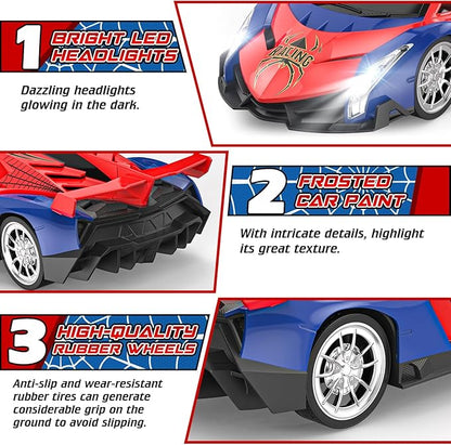 Growsland 2024 Remote Control Car for Kids, RC Cars for Boys Kids 1:18 Electric Vehicle Toy Car Hobby Racing Car Toys with Lights & Controller, Birthday Gift for 3 4 5 6 7 8 9 Year Old Boys Girls