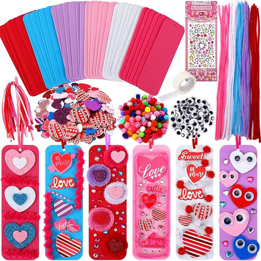 JULBEAR 36 Sets Valentine's Day Crafts Kits DIY Foam Bookmarks Decorations Art Sets Hearts Foam Self-Adhesive Stickers Arts for Kids Valentine's Mother's Day Classroom Activities Gift Exchange