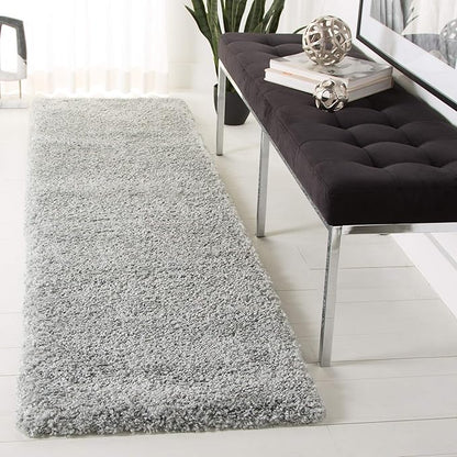 SAFAVIEH Royal Shag Collection Runner Rug - 2'2" x 8', Silver, Non-Shedding & Easy Care, 2-inch Thick Ideal for High Traffic Areas in Living Room, Bedroom (RYG115G)