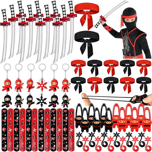 Lorfancy 72 Pcs Ninja Party Favors Supplies Kids Ninja Toys Headbands Slap Bracelets Stickers Keychains Accessories Boys Ninja Samurai Birthday Party Decorations Goodie Bag Fillers Gifts