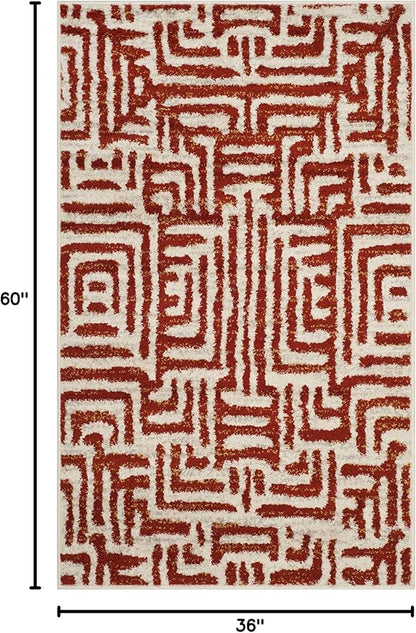 SAFAVIEH Amsterdam Collection Accent Rug - 3' x 5', Ivory & Terracotta, Modern Abstract Design, Non-Shedding & Easy Care, Ideal for High Traffic Areas in Entryway, Living Room, Bedroom (AMS106B)