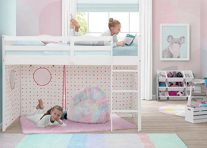 Delta Children Twin Loft Bed with Guardrail and Ladder + Tent [Bundle], White/Dots