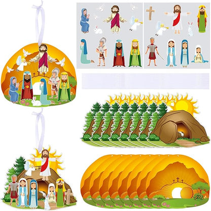 Civaner Make an Easter He Lives Sticker Scenes Religious Easter Stickers Craft Kit for Kids Resurrection Stickers Tree Ornaments Office Christian Jesus Stickers He is Risen Hanging DIY Art(16 Sets)