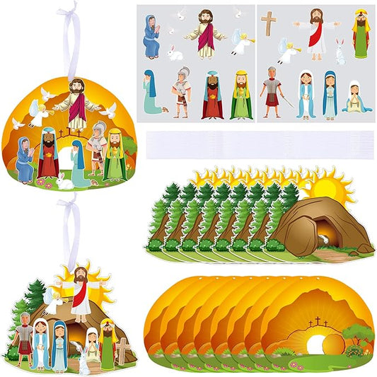 Civaner Make an Easter He Lives Sticker Scenes Religious Easter Stickers Craft Kit for Kids Resurrection Stickers Tree Ornaments Office Christian Jesus Stickers He is Risen Hanging DIY Art(16 Sets)