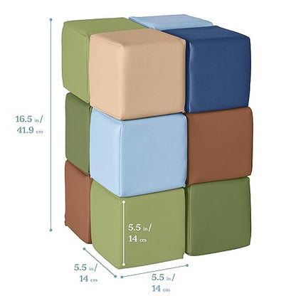 ECR4Kids SoftZone Patchwork Toddler Building Blocks, Foam Cubes, Earthtone, 12-Piece