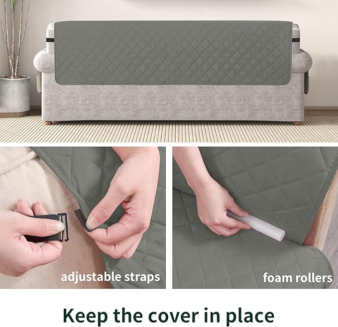 CHUN YI Oversized Couch Cover, Water Resistant Sofa Cover Slipcover for 4 Cushion Sofa, Washable with Adjustable Strap Storage Pocket for Living Room Dog Pet (Oversized Sofa, Light Grey)