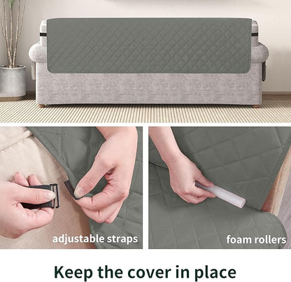 CHUN YI Oversized Couch Cover, Water Resistant Sofa Cover Slipcover for 4 Cushion Sofa, Washable with Adjustable Strap Storage Pocket for Living Room Dog Pet (Oversized Sofa, Light Grey)