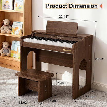Kids Piano Keyboard, 37 Keys Wooden Digital Piano for Kids with Bench,Song Book, DIY Stickers, Cover, Education Creative Musical Instruments Toy for Boys & Grils Gifts
