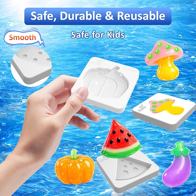 Kiditos Magic Water Elf Fruits & Vegetables Mold Set – 10 Reusable BPA Free Plastic Shapes for Creating Colorful Water Elves, STEM Craft Toy for Kids