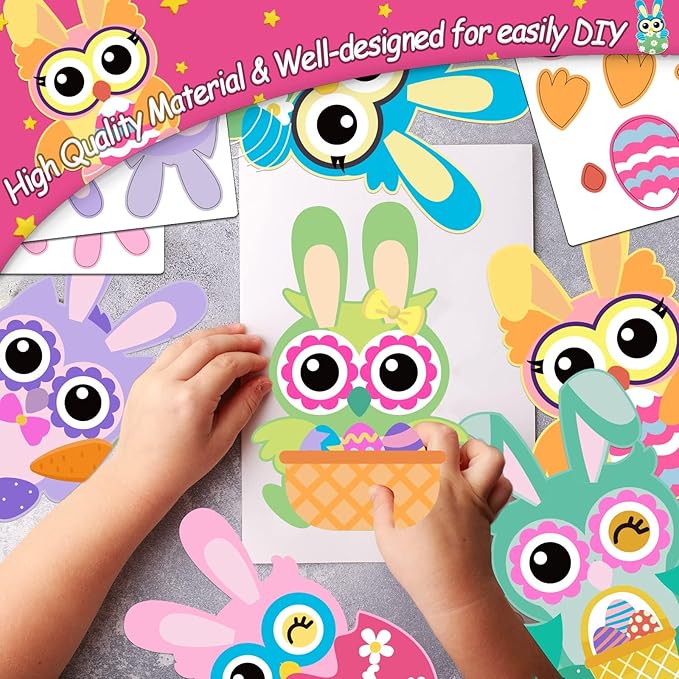 chiazllta 30 PCS Easter Paper Craft Kits DIY Owl Art Craft Make Your Own Easter Owl Bulk Set for Home Game Activities Party