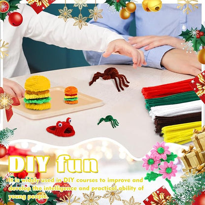 LOKUNN Pipe Cleaners, 200 Pcs Light Yellow Pipe Cleaners Craft Set, Solid Color Chenille Stems, DIY Arts and Crafts with Adhesive Eyes and Storage Box, Christmas Halloween Decoration Art Supplies