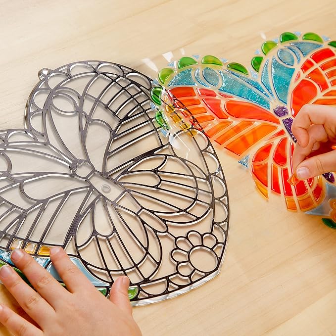 Melissa & Doug Stained Glass Butterfly Art Kit| Arts and Crafts for Kids Age 5+ | Kids Craft Kits | Kids Activity Window Art Kit | Sticker Art | Mess Free Activity | Gifts for Boys & Girls