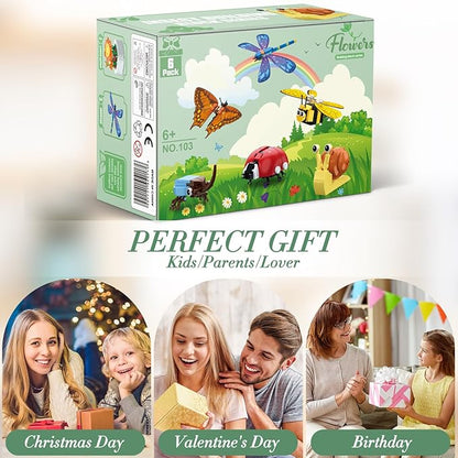 Flowers and Plant Building Set with Insects, (1214PCS) 6 Flowers Botanical Bonsai Building Set for Adults, Kids, Idea Gifts for Mother's Day, Birthdays, Creative Building Block Toys Decor for Home