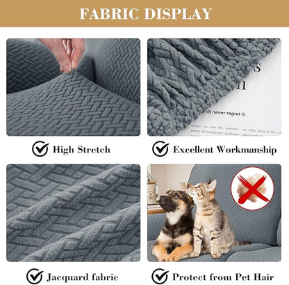 Jin Le 6 Pieces Recliner Cover Stretch Recliner Chair Cover - Reliner, Drak Gray 2 Seater Recliner Couch Covers Sofa Covers Jacquard Soft Furniture Protector with Elastic Bottom and Ties for Kids/Pets