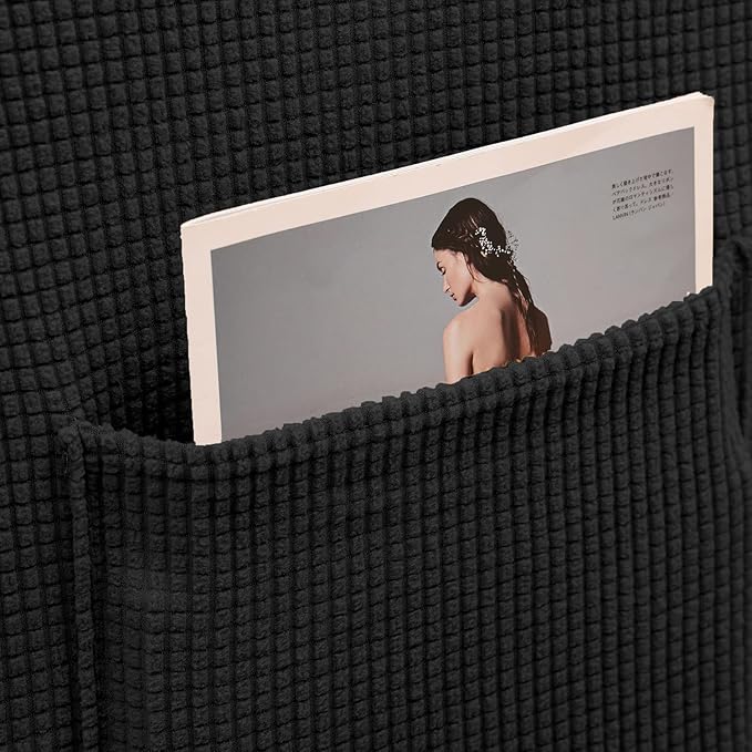 KEKUOU Recliner Chair Covers Lazy Boy Recliner Covers Stretch Couch Cover Slipcovers 1 Piece Furniture Protector with Elastic Bottom for Dog,Kids.(One Size, Black)