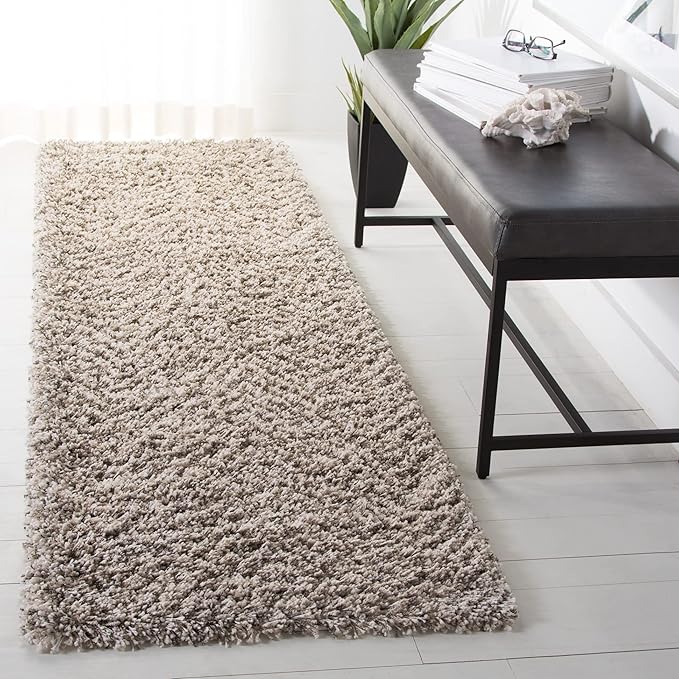 SAFAVIEH Hudson Shag Collection Runner Rug - 2'3" x 12', Ivory & Grey, Chevron Design, Non-Shedding & Easy Care, 2-inch Thick Ideal for High Traffic Areas in Living Room, Bedroom (SGH375A)