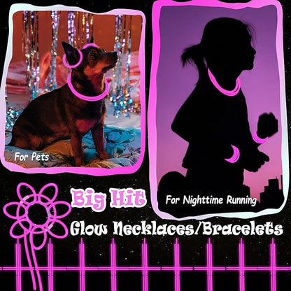 100 pk 8" Pink Glow Sticks Bulk Party Favors, Light up Glow Necklaces & Bracelets in the Dark Party Supplies For Christmas Valentine Halloween Birthday Neon Party (100 * Pink)