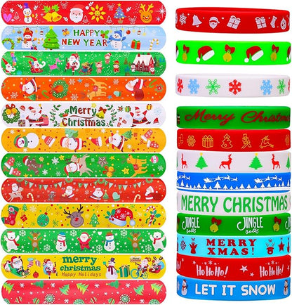 Garma 48Pcs Christmas Slap Bracelets and Silicone Bracelets for Kids, Xmas Bulk Slap Wristbands Rubber Bracelets Set for Christmas Birthday Party Favors Supplies New Year Stocking Stuffers Gifts