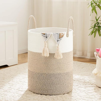 Artfeel Laundry Basket,Woven Cotton Rope Laundry Hamper,40L for Decorative Storage of Dirty Clothes,Toys and Blankets in Bathroom,Bedroom and Living Room