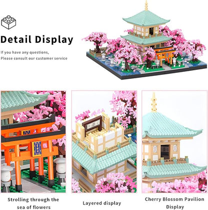 Cherry Blossom Micro Mini Building Block Sets Toy for Adults，Japanese Bonsai Tree House Architecture Gifts for Kids 14+（3809 Pieces）