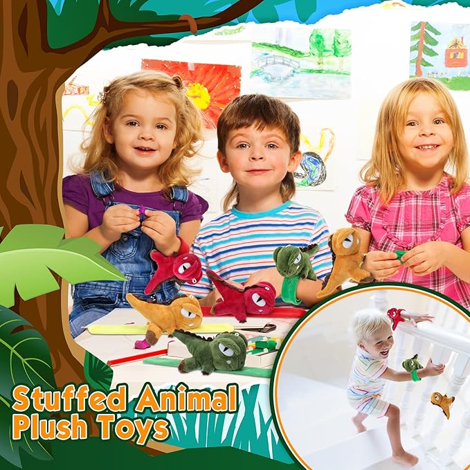 Leyndo Animal Slap Bracelets Stuffed Animal, Stuffed Animal Plush Slap Bracelets Bulk Kids Toys, 8 Inches (Dinosaur,6 Pcs)