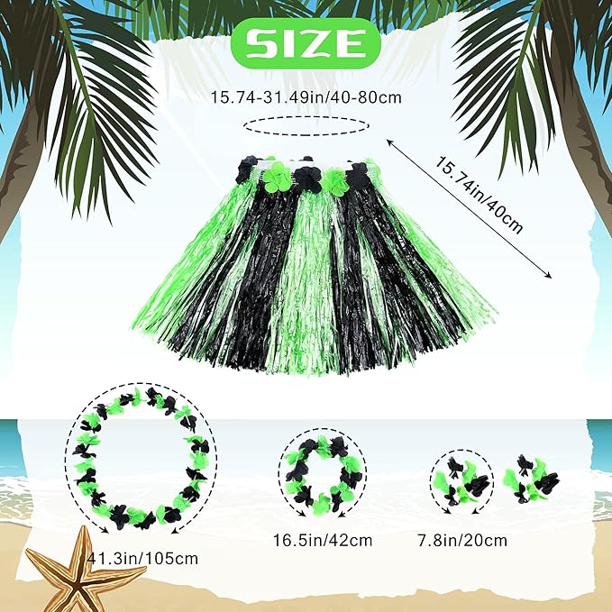 Fortuning's JDS Hawaiian Hula Grass Skirt for Girls Elastic Flower Costume Kids Outfits for Luau Tropical Beach Party Decor