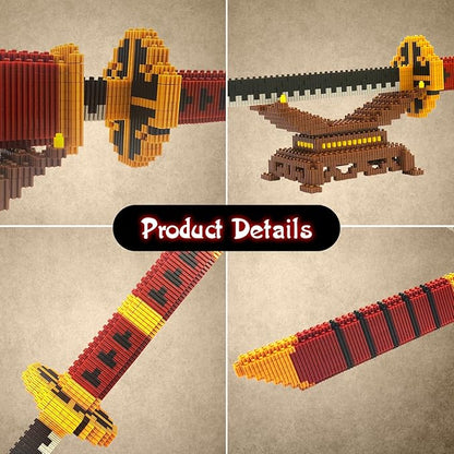 Cosplay Anime Swords Building Blocks, 22.8in One Piece Yamato Roronoa Zoro Katana Sword Building Set with Scabbard & Stand, Demon Slayer Samurai for Kid(1000+PCS)