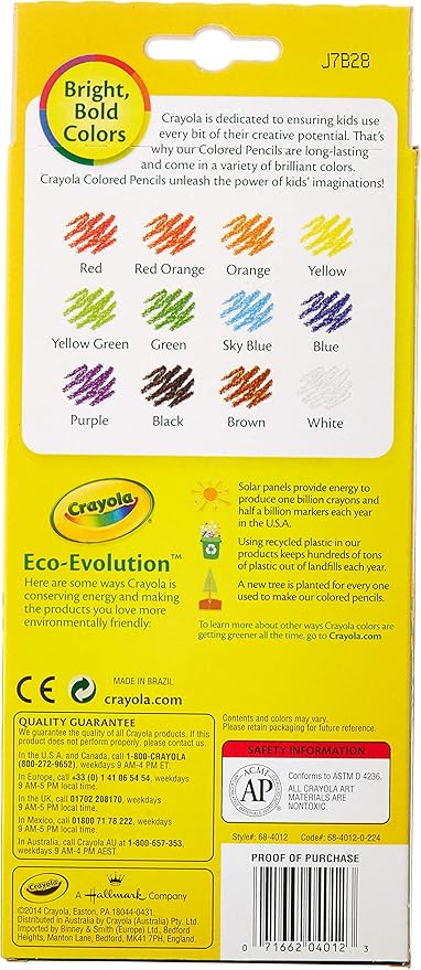 Crayola Long Colored Pencils, 12-Count, Pack of 12, Assorted Colors (4336949226)