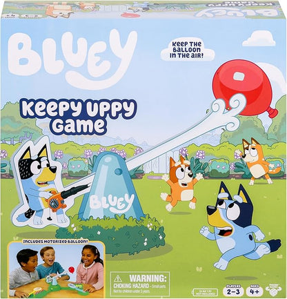 Bluey Keepy Uppy Game. Help, Bingo, and Chilli Keep The Motorized Balloon in The Air with The Character Paddles for 2-3 Players. Ages 4+