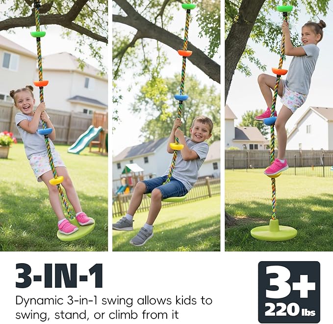 ZNCMRR Tree Swing Climbing Rope, Heavy Duty Swings Seat Replacement for Kids Disc Rope Climbing Swings Seat for Tree Indoor Outdoor Playground Swing Set Accessories(Leaf Green)