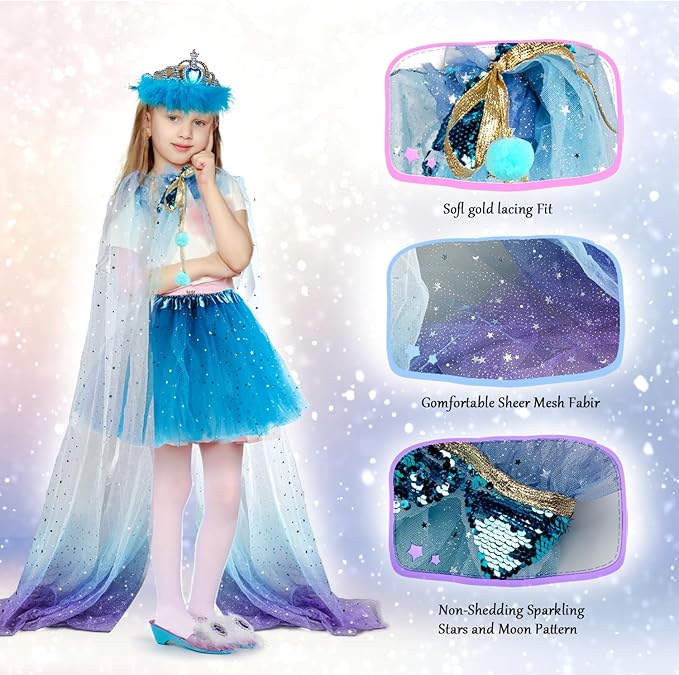 Princess Dress Up, Girl Dress Up & Jewelry Boutique, Toddler Dress Up Toys with Cloak & Tutu Skirt, Princess Shoes Pretend Jewelry Accessories Princess Costumes Gifts Toys for Girls Years 3+